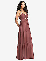 Side View Thumbnail - English Rose Drawstring Bodice Gathered Tie Open-Back Maxi Dress with Tiered Skirt