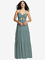 Front View Thumbnail - Icelandic Drawstring Bodice Gathered Tie Open-Back Maxi Dress with Tiered Skirt