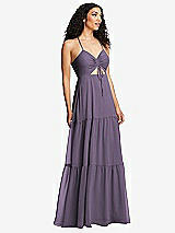 Alt View 1 Thumbnail - Lavender Drawstring Bodice Gathered Tie Open-Back Maxi Dress with Tiered Skirt