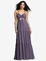 Alt View 2 Thumbnail - Lavender Drawstring Bodice Gathered Tie Open-Back Maxi Dress with Tiered Skirt