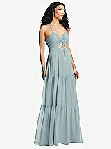 Alt View 1 Thumbnail - Morning Sky Drawstring Bodice Gathered Tie Open-Back Maxi Dress with Tiered Skirt
