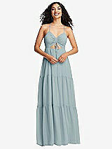 Front View Thumbnail - Morning Sky Drawstring Bodice Gathered Tie Open-Back Maxi Dress with Tiered Skirt