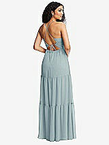 Rear View Thumbnail - Morning Sky Drawstring Bodice Gathered Tie Open-Back Maxi Dress with Tiered Skirt
