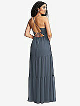 Rear View Thumbnail - Silverstone Drawstring Bodice Gathered Tie Open-Back Maxi Dress with Tiered Skirt