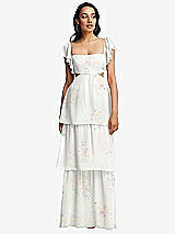 Front View Thumbnail - Spring Fling Flutter Sleeve Cutout Tie-Back Maxi Dress with Tiered Ruffle Skirt