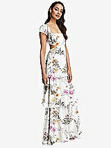 Side View Thumbnail - Butterfly Botanica Ivory Flutter Sleeve Cutout Tie-Back Maxi Dress with Tiered Ruffle Skirt