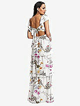 Rear View Thumbnail - Butterfly Botanica Ivory Flutter Sleeve Cutout Tie-Back Maxi Dress with Tiered Ruffle Skirt