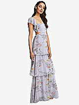 Side View Thumbnail - Butterfly Botanica Silver Dove Flutter Sleeve Cutout Tie-Back Maxi Dress with Tiered Ruffle Skirt