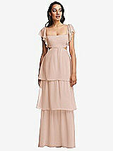 Front View Thumbnail - Cameo Flutter Sleeve Cutout Tie-Back Maxi Dress with Tiered Ruffle Skirt