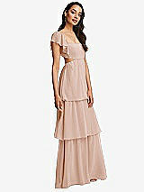 Side View Thumbnail - Cameo Flutter Sleeve Cutout Tie-Back Maxi Dress with Tiered Ruffle Skirt