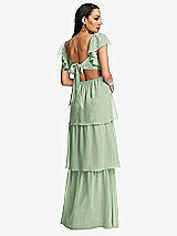 Rear View Thumbnail - Celadon Flutter Sleeve Cutout Tie-Back Maxi Dress with Tiered Ruffle Skirt