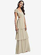 Side View Thumbnail - Champagne Flutter Sleeve Cutout Tie-Back Maxi Dress with Tiered Ruffle Skirt