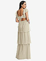 Rear View Thumbnail - Champagne Flutter Sleeve Cutout Tie-Back Maxi Dress with Tiered Ruffle Skirt