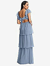 Rear View Thumbnail - Cloudy Flutter Sleeve Cutout Tie-Back Maxi Dress with Tiered Ruffle Skirt