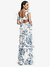 Rear View Thumbnail - Cottage Rose Dusk Blue Flutter Sleeve Cutout Tie-Back Maxi Dress with Tiered Ruffle Skirt