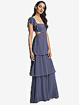 Side View Thumbnail - French Blue Flutter Sleeve Cutout Tie-Back Maxi Dress with Tiered Ruffle Skirt