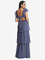 Rear View Thumbnail - French Blue Flutter Sleeve Cutout Tie-Back Maxi Dress with Tiered Ruffle Skirt