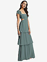 Side View Thumbnail - Icelandic Flutter Sleeve Cutout Tie-Back Maxi Dress with Tiered Ruffle Skirt