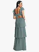 Rear View Thumbnail - Icelandic Flutter Sleeve Cutout Tie-Back Maxi Dress with Tiered Ruffle Skirt