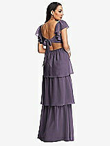 Rear View Thumbnail - Lavender Flutter Sleeve Cutout Tie-Back Maxi Dress with Tiered Ruffle Skirt