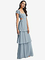 Side View Thumbnail - Mist Flutter Sleeve Cutout Tie-Back Maxi Dress with Tiered Ruffle Skirt