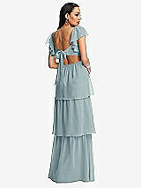 Rear View Thumbnail - Morning Sky Flutter Sleeve Cutout Tie-Back Maxi Dress with Tiered Ruffle Skirt