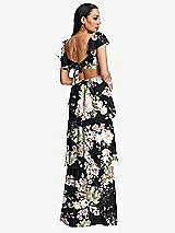 Rear View Thumbnail - Noir Garden Flutter Sleeve Cutout Tie-Back Maxi Dress with Tiered Ruffle Skirt
