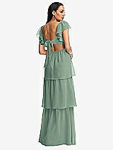 Rear View Thumbnail - Seagrass Flutter Sleeve Cutout Tie-Back Maxi Dress with Tiered Ruffle Skirt