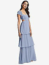 Side View Thumbnail - Sky Blue Flutter Sleeve Cutout Tie-Back Maxi Dress with Tiered Ruffle Skirt