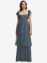 Front View Thumbnail - Silverstone Flutter Sleeve Cutout Tie-Back Maxi Dress with Tiered Ruffle Skirt