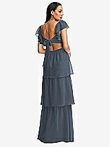 Rear View Thumbnail - Silverstone Flutter Sleeve Cutout Tie-Back Maxi Dress with Tiered Ruffle Skirt