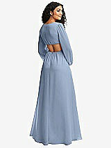 Rear View Thumbnail - Cloudy Long Puff Sleeve Cutout Waist Chiffon Maxi Dress 