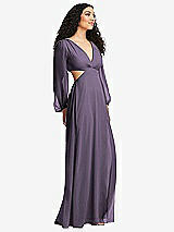 Side View Thumbnail - Lavender Long Puff Sleeve Cutout Waist Chiffon Maxi Dress 