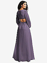 Rear View Thumbnail - Lavender Long Puff Sleeve Cutout Waist Chiffon Maxi Dress 