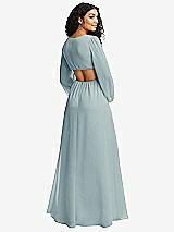 Rear View Thumbnail - Morning Sky Long Puff Sleeve Cutout Waist Chiffon Maxi Dress 