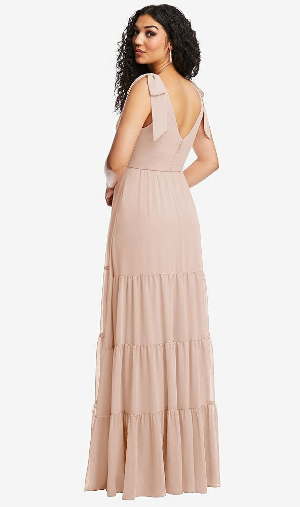 Back View - Cameo Bow-Shoulder Faux Wrap Maxi Dress with Tiered Skirt