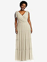 Alt View 1 Thumbnail - Champagne Bow-Shoulder Faux Wrap Maxi Dress with Tiered Skirt