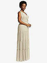 Alt View 2 Thumbnail - Champagne Bow-Shoulder Faux Wrap Maxi Dress with Tiered Skirt