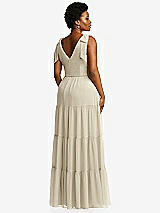 Alt View 3 Thumbnail - Champagne Bow-Shoulder Faux Wrap Maxi Dress with Tiered Skirt