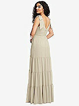 Rear View Thumbnail - Champagne Bow-Shoulder Faux Wrap Maxi Dress with Tiered Skirt