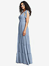 Side View Thumbnail - Cloudy Bow-Shoulder Faux Wrap Maxi Dress with Tiered Skirt
