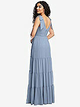 Rear View Thumbnail - Cloudy Bow-Shoulder Faux Wrap Maxi Dress with Tiered Skirt