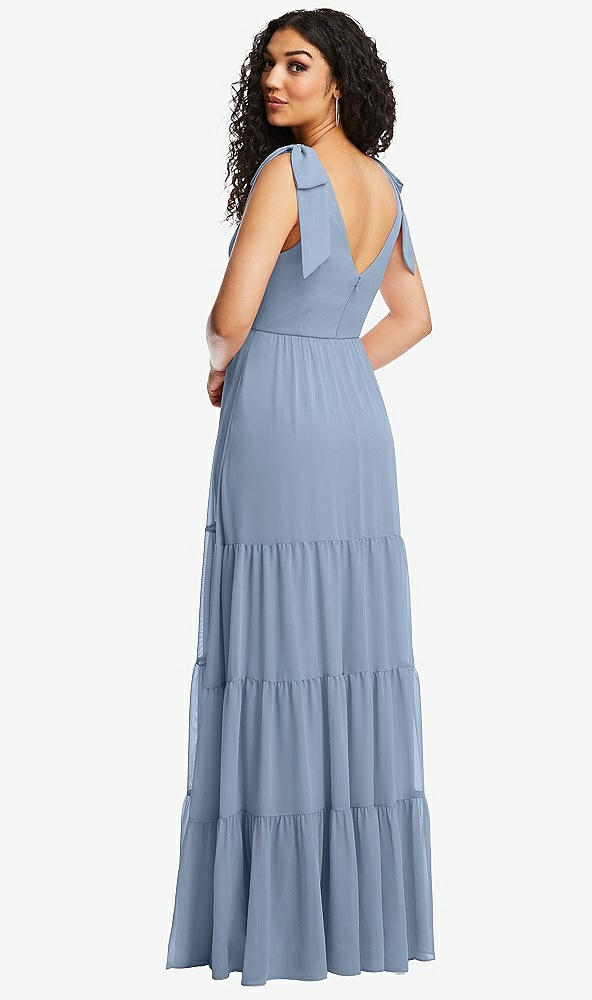 Back View - Cloudy Bow-Shoulder Faux Wrap Maxi Dress with Tiered Skirt