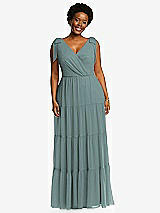 Alt View 1 Thumbnail - Icelandic Bow-Shoulder Faux Wrap Maxi Dress with Tiered Skirt