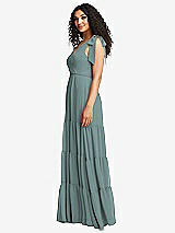 Side View Thumbnail - Icelandic Bow-Shoulder Faux Wrap Maxi Dress with Tiered Skirt
