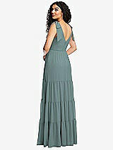 Rear View Thumbnail - Icelandic Bow-Shoulder Faux Wrap Maxi Dress with Tiered Skirt