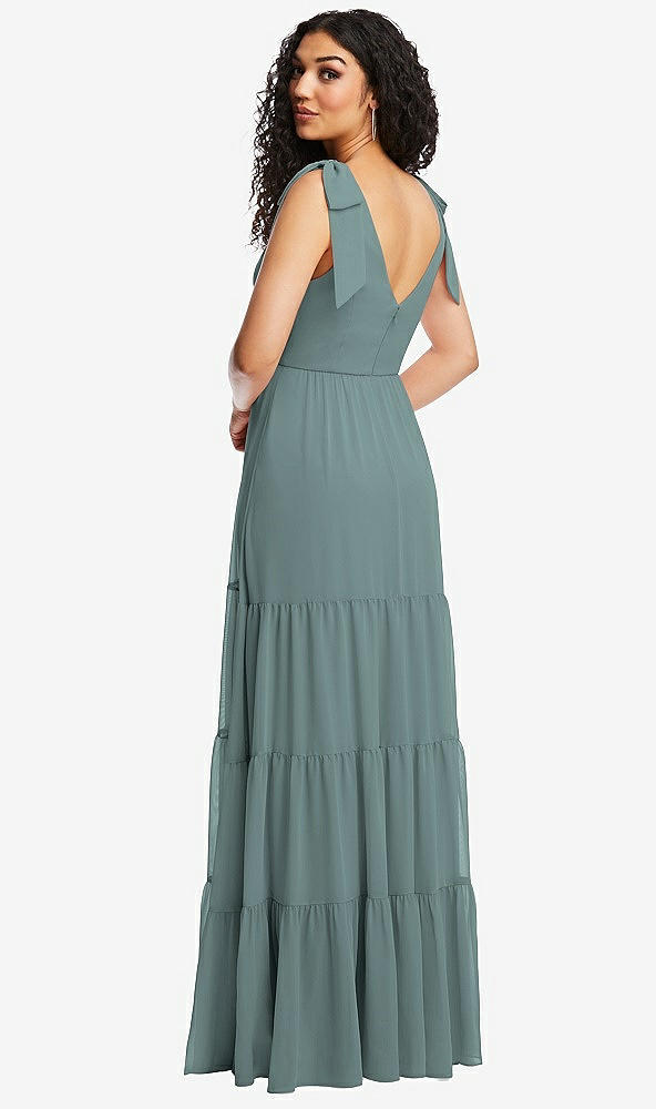 Back View - Icelandic Bow-Shoulder Faux Wrap Maxi Dress with Tiered Skirt