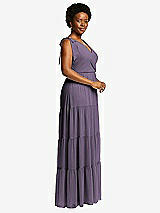 Alt View 2 Thumbnail - Lavender Bow-Shoulder Faux Wrap Maxi Dress with Tiered Skirt