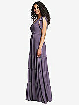 Side View Thumbnail - Lavender Bow-Shoulder Faux Wrap Maxi Dress with Tiered Skirt
