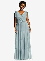 Alt View 1 Thumbnail - Morning Sky Bow-Shoulder Faux Wrap Maxi Dress with Tiered Skirt